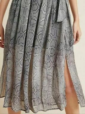 Maeve Annette Anthropologie Snake Pleated Tie Slit Midi Skirt Womens 12